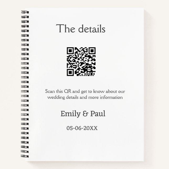 Carnet Détails mariage Web scan QR ajouter nom couple (Devant)