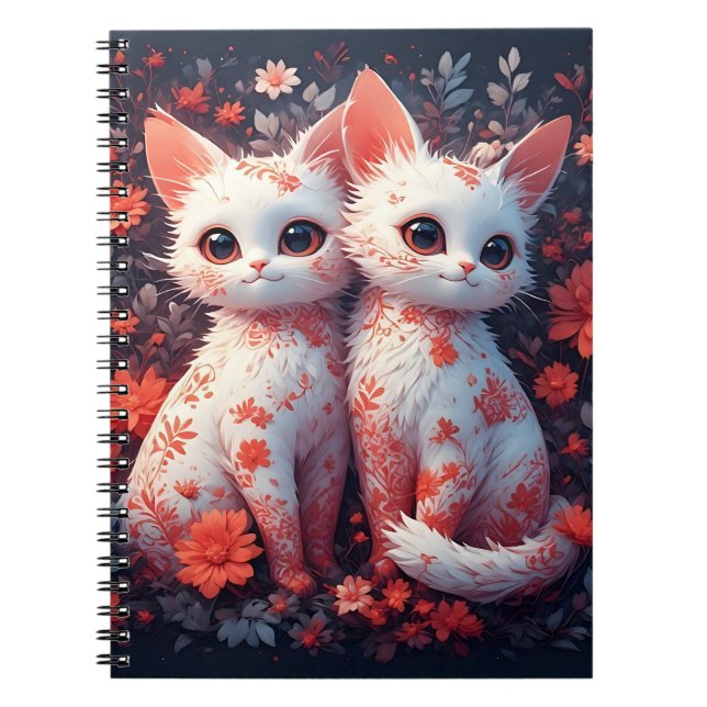 Carnet Deux chatons blancs et fleurs (Devant)