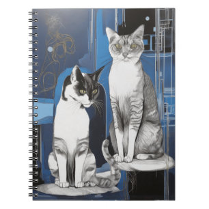 Carnet Deux chats gris sur un Arrière - plan Abstrait