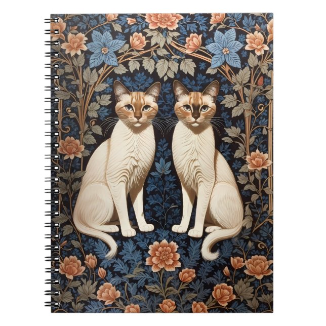 Carnet Deux chats siamois William Morris Inspiré (Devant)