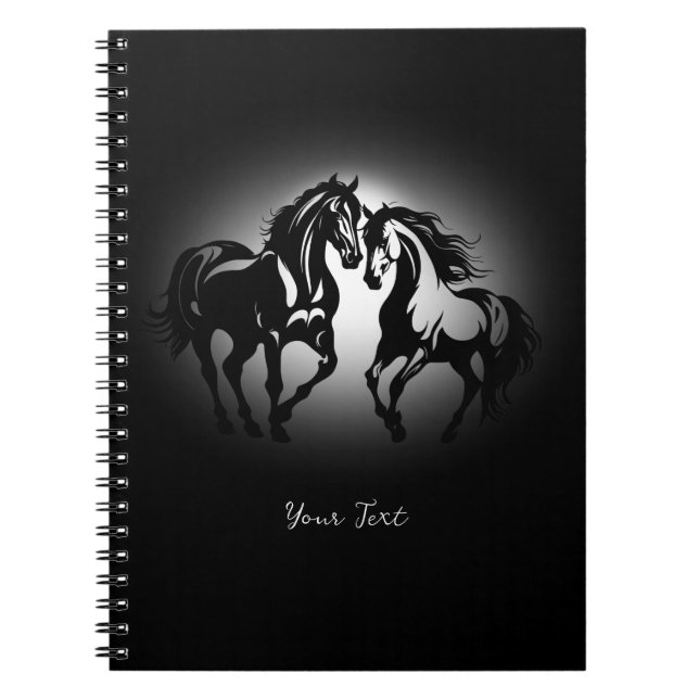 Carnet Deux chevaux en amour noir blanc cheval couple amo (Devant)