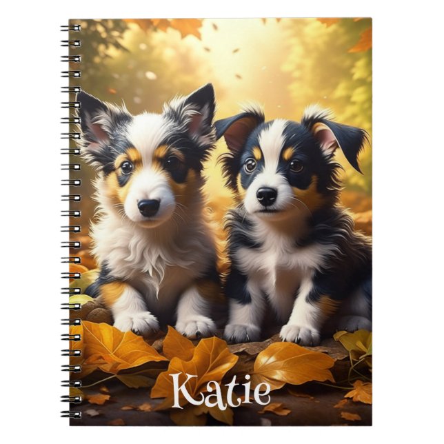 Carnet Deux Chiots adorables Personnalisés (Devant)