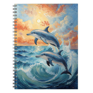 Carnet Deux dauphins de saut artistique Coucher de soleil