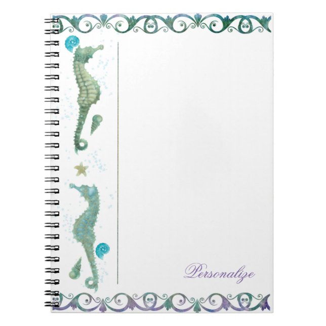 Carnet Deux hippocampes aquarelle élégante plage personna (Devant)