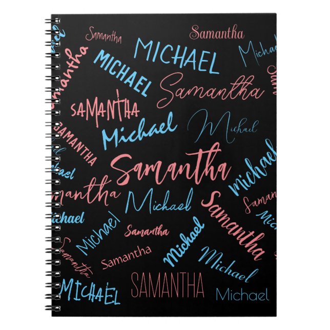 Carnet Deux noms couples motif monogramme bleu rose clair (Devant)