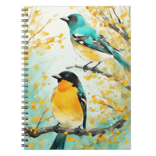 Carnet Deux oiseaux assis sur la branche de l'arbre