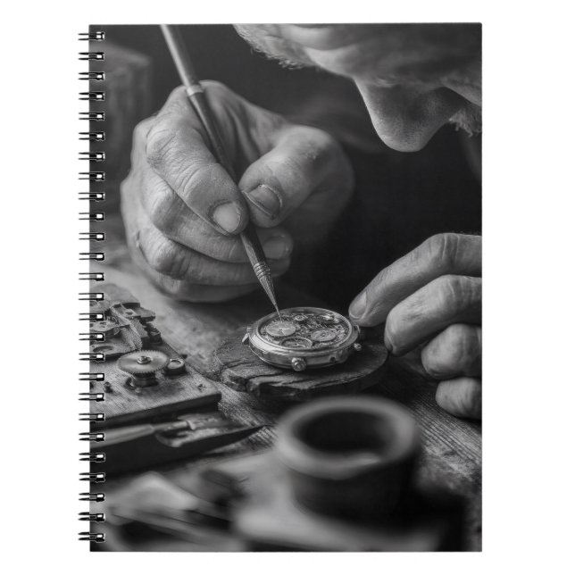 Carnet d'horlogerie noir blanc à mains précises (Devant)