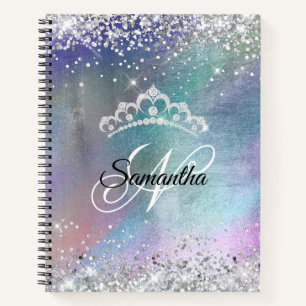Carnet Diadème Paillettes Argentées Monogramme Fantaisie 