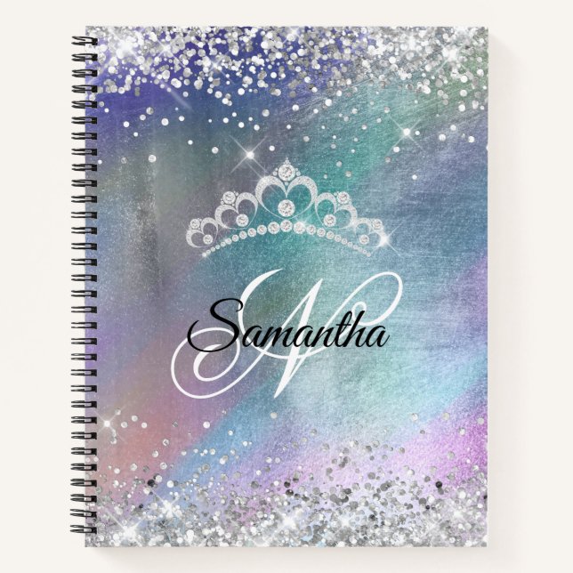 Carnet Diadème Paillettes Argentées Monogramme Fantaisie  (Devant)