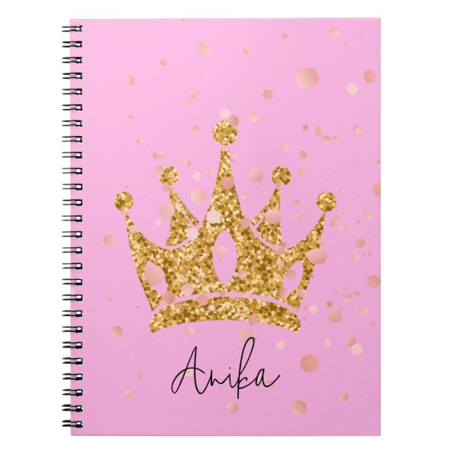 Carnet diadème princesse rose paillettes (Devant)