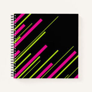 Carnet Diagonales en vert citron, rose et noir