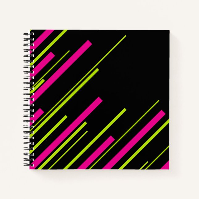 Carnet Diagonales en vert citron, rose et noir (Devant)