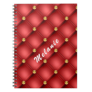 Carnet Diamant Doré Cuir Tufé Votre Nom De Texte Rouge