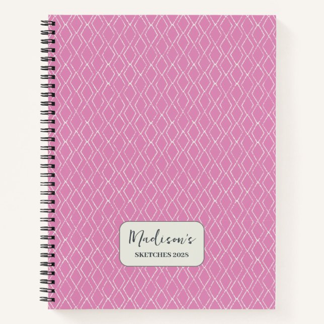 Carnet Diamant Motif Fuchsia rose Personnalisé (Devant)