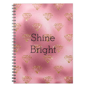 Carnet Diamants d'or en verre rose