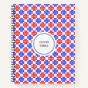 Carnet Diamants modernes bleus et rouges à pois sur cahie