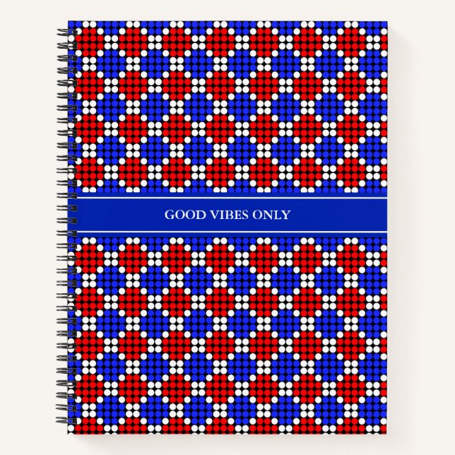Carnet Diamants modernes bleus rouges blancs à pois sur f (Devant)