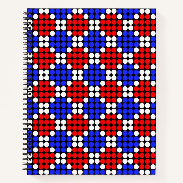 Carnet Diamants pointillés blancs bleus modernes sur noir (Devant)