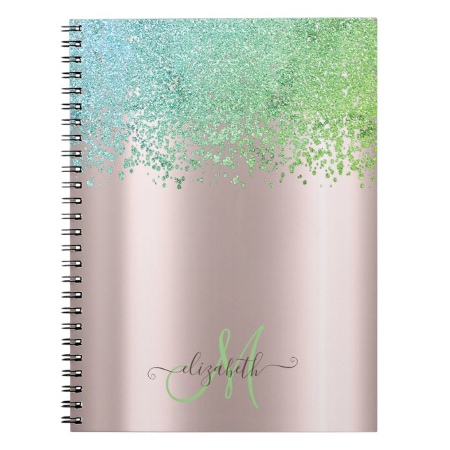 Carnet Diamants Verts Monogramme Or Rose (Devant)