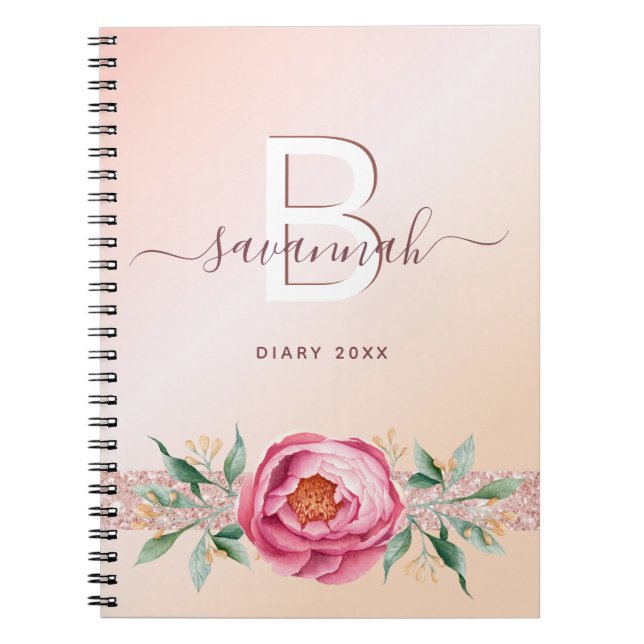 Carnet Diary monogramme rose or rose parties scintillant  (Devant)