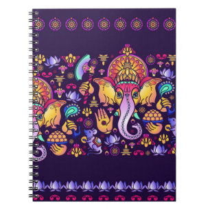 Carnet Dieu hindou Ganesha et symboles indiens en bande