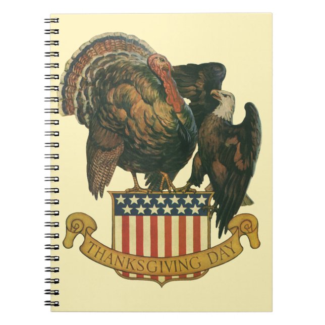 Carnet Dinde de Thanksgiving vintage, aigle, drapeau amér (Devant)