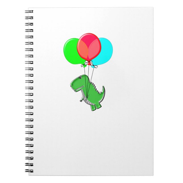 Carnet Dino mignon et en colère volant avec des ballons d (Devant)