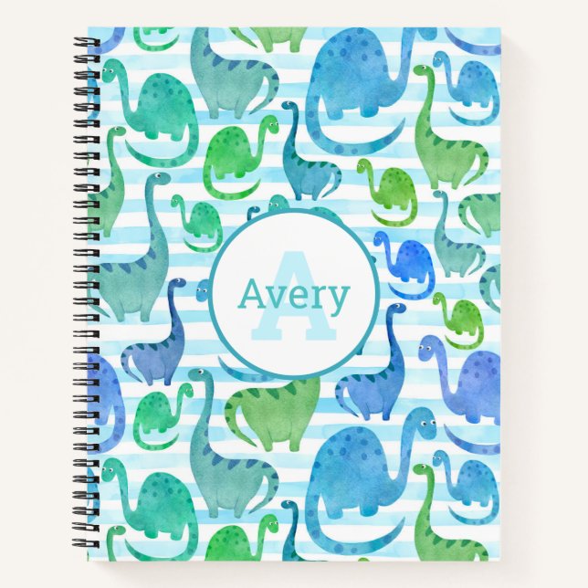 Carnet Dino Stripe Aquarelle Dinosaures Personnalisé (Devant)
