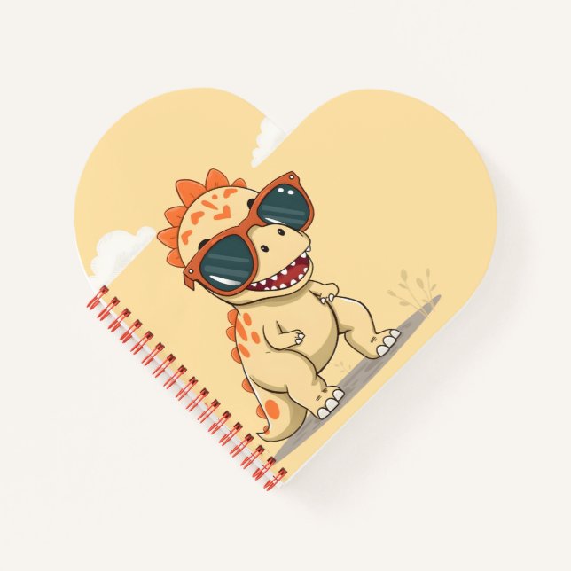 Carnet Dinosaure Cool avec des Lunettes de Soleil Drôle E (Devant)