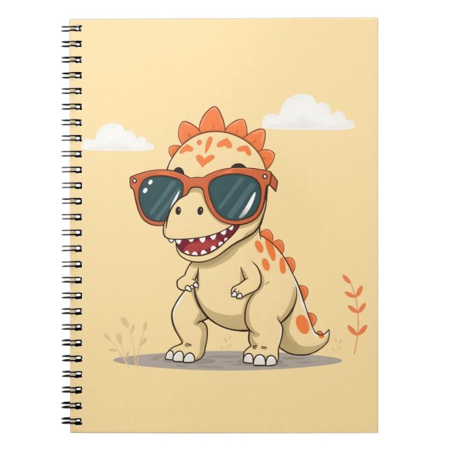 Carnet Dinosaure Cool avec des Lunettes de Soleil Drôle E (Devant)