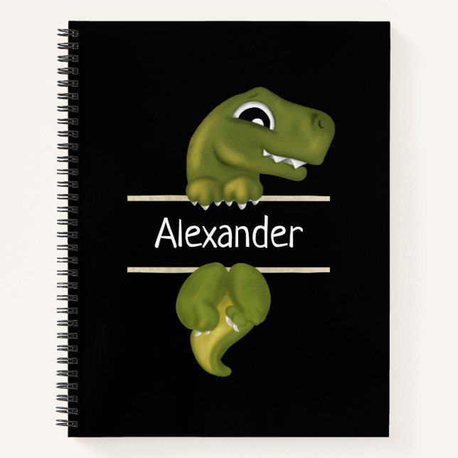 Carnet Dinosaure noir mignon personnalisé (Devant)