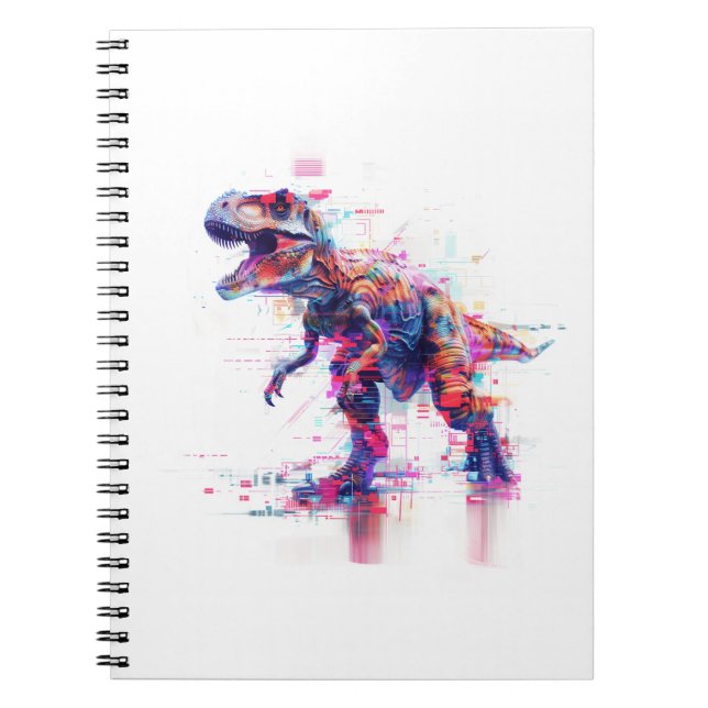 Carnet Dinosaure T-Rex Glitch Futuriste (Devant)