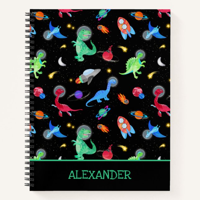 Carnet Dinosaures astronautes à l'aquarelle dans l'espace (Devant)