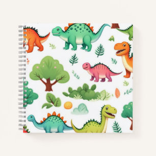 Carnet Dinosaures et motif d'arbres blanc
