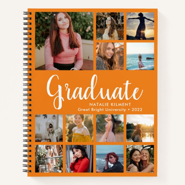 Carnet Diplômé Photo Collage Graduation Orange (Devant)
