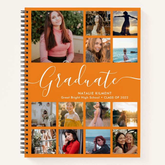 Carnet Diplômé Photo Collage Graduation Orange (Devant)