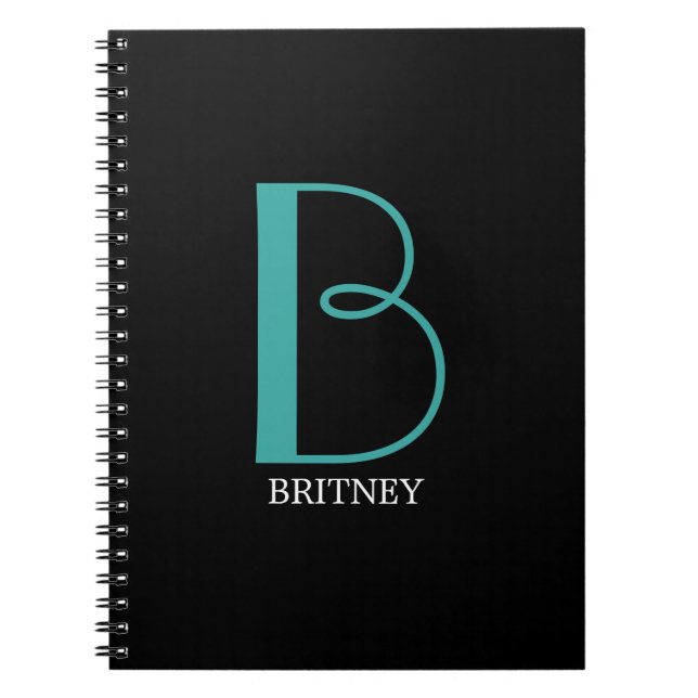 Carnet DIY Large Monogram & Name, Teal/White Text, Black (Devant)