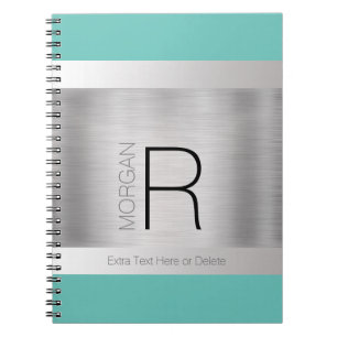 Carnet DIY Monogram Name Black Grey Teal, Brushed Silver