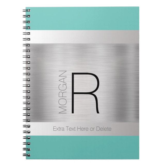 Carnet DIY Monogram Name Black Grey Teal, Brushed Silver (Devant)
