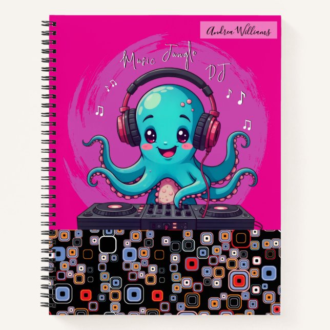 Carnet DJ Octopus souriant, Happy Music Jungle (Devant)