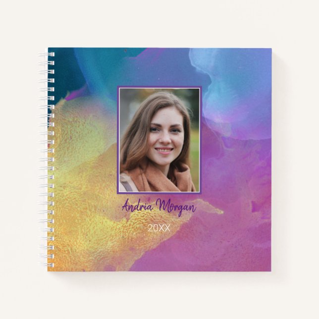 Carnet do-it-yourself photo/nom/année/Gold Blue & Purple  (Devant)