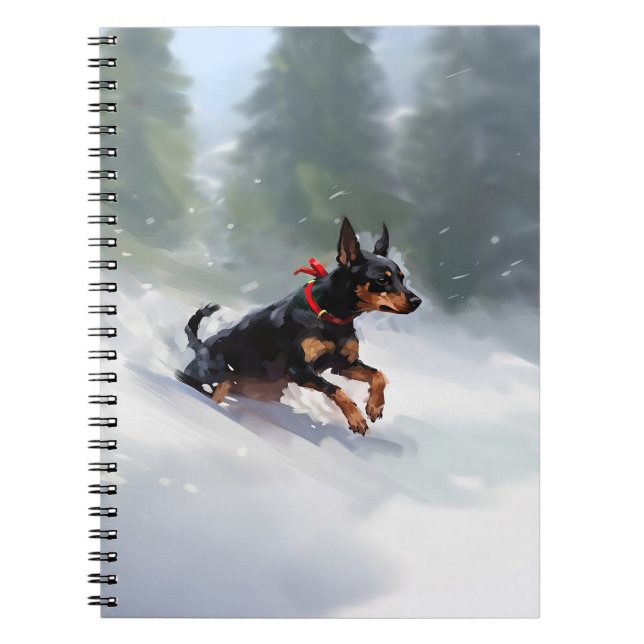 Carnet Doberman Pinscher neige de Noël hiver (Devant)