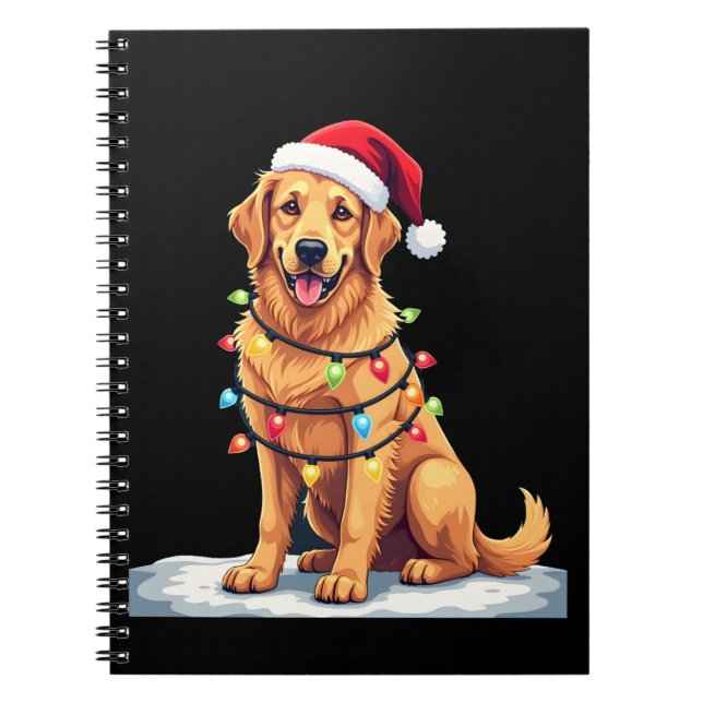 Carnet Dog Golden Retriever Santa Christmas Xmas Lights ( (Devant)