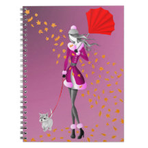 Dog Walker Automne Feuilles Rose
