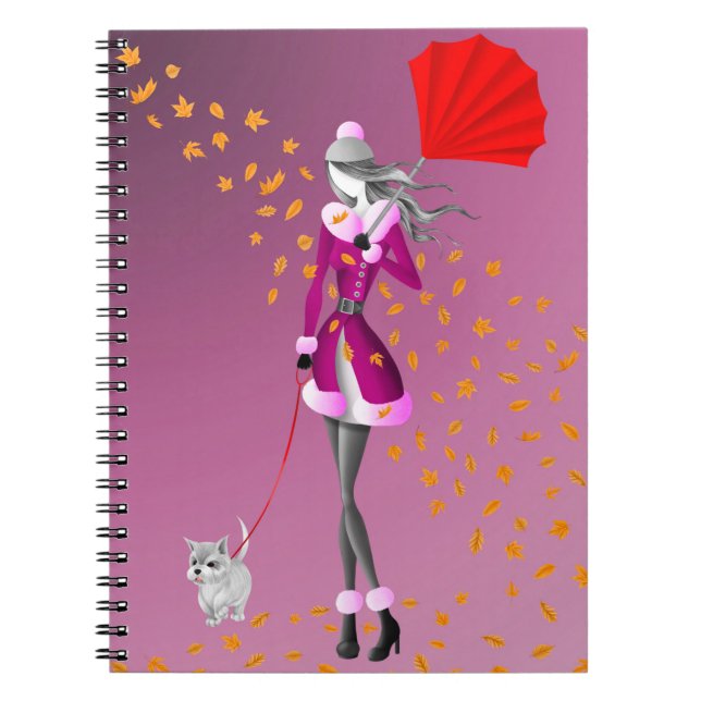 Carnet Dog Walker Automne Feuilles Rose (Devant)