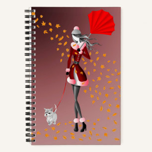 Carnet Dog Walker Automne Feuilles rouges
