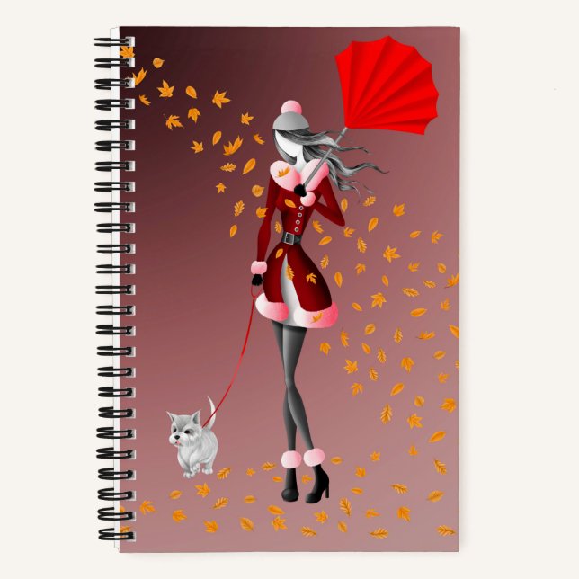 Carnet Dog Walker Automne Feuilles rouges (Recto)