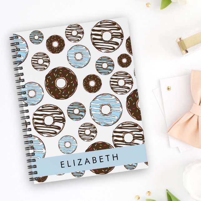 Carnet Donuts Bleus, Donuts Brown, Sprinkings, Votre Nom (Créateur téléchargé)