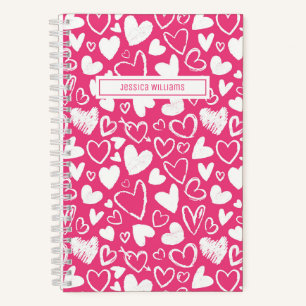 Carnet Doodle de coeur et d'amour Motif mignon rose