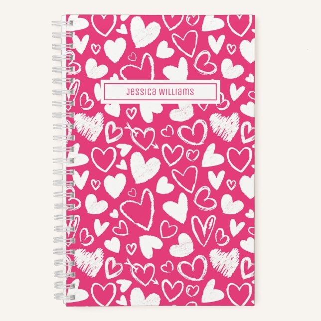 Carnet Doodle de coeur et d'amour Motif mignon rose (Recto)